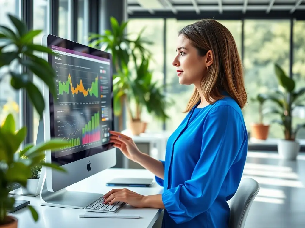 A focused digital marketing expert analyzing Google Ads performance data on a laptop, showcasing data-driven insights for cleaning business growth.
