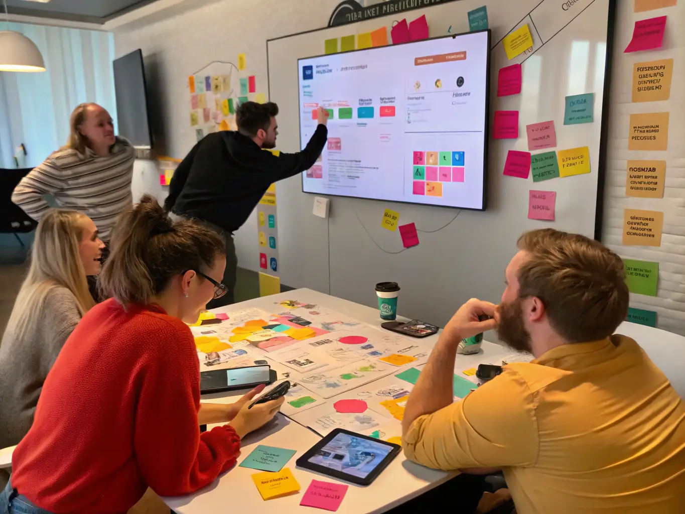 A creative team collaboratively designing a Meta Ads campaign, emphasizing visual appeal and targeted messaging for social media.